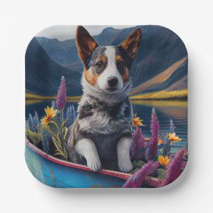 Blue Heeler on a Paddle: Ein Landschaftliches Aben Pappteller