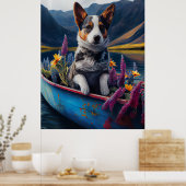 Blue Heeler on a Paddle: Ein Landschaftliches Aben Poster (Küche)