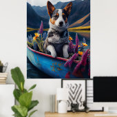 Blue Heeler on a Paddle: Ein Landschaftliches Aben Poster (Heimbüro)
