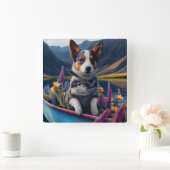 Blue Heeler on a Paddle: Ein Landschaftliches Aben Quadratische Wanduhr (Zuhause)