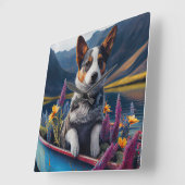 Blue Heeler on a Paddle: Ein Landschaftliches Aben Quadratische Wanduhr (Winkel)