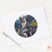 Blue Heeler on a Paddle: Ein Landschaftliches Aben Runder Aufkleber (Umschlag)