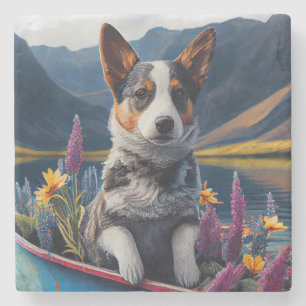 Blue Heeler on a Paddle: Ein Landschaftliches Aben Steinuntersetzer