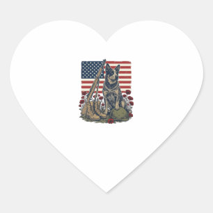 Blue Heeler Patriotisches Gedenk-Vintage-Stich S Herz-Aufkleber