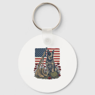 Blue Heeler Patriotisches Gedenk-Vintage-Stich S Schlüsselanhänger
