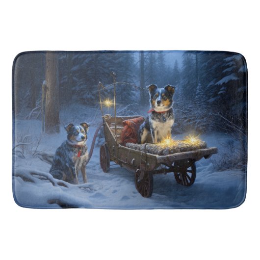 Blue Heeler Snowy Sleigh Weihnachtsdekor Badematte (Vorderseite)