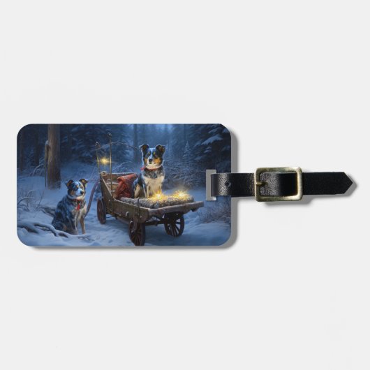 Blue Heeler Snowy Sleigh Weihnachtsdekor Gepäckanhänger (Vorderseite horizontal)