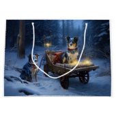 Blue Heeler Snowy Sleigh Weihnachtsdekor Große Geschenktüte (Vorderseite)
