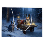 Blue Heeler Snowy Sleigh Weihnachtsdekor Große Geschenktüte (Rückseite)