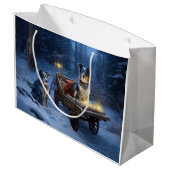 Blue Heeler Snowy Sleigh Weihnachtsdekor Große Geschenktüte (Rückseite Schrägansicht)