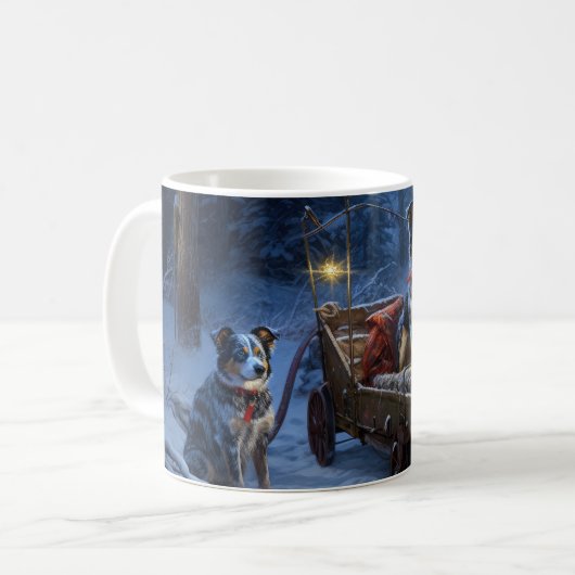 Blue Heeler Snowy Sleigh Weihnachtsdekor Kaffeetasse (Vorderseite Links)