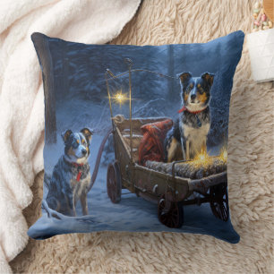 Blue Heeler Snowy Sleigh Weihnachtsdekor Kissen
