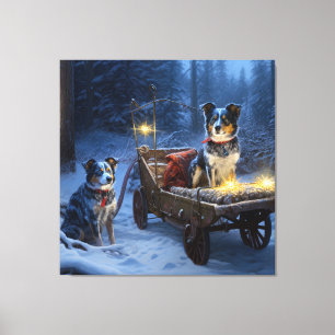 Blue Heeler Snowy Sleigh Weihnachtsdekor Leinwanddruck