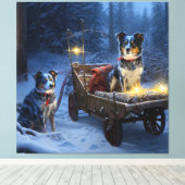 Blue Heeler Snowy Sleigh Weihnachtsdekor Leinwanddruck (Insitu (Holzboden))