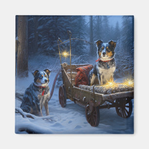 Blue Heeler Snowy Sleigh Weihnachtsdekor Magnet