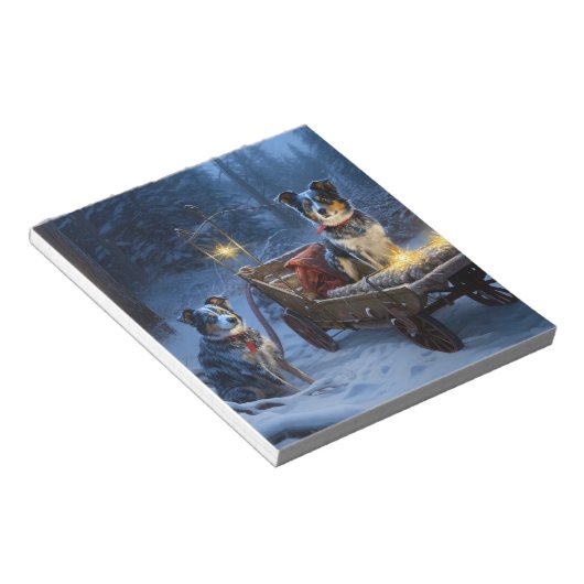 Blue Heeler Snowy Sleigh Weihnachtsdekor Notizblock (angewinkelt)