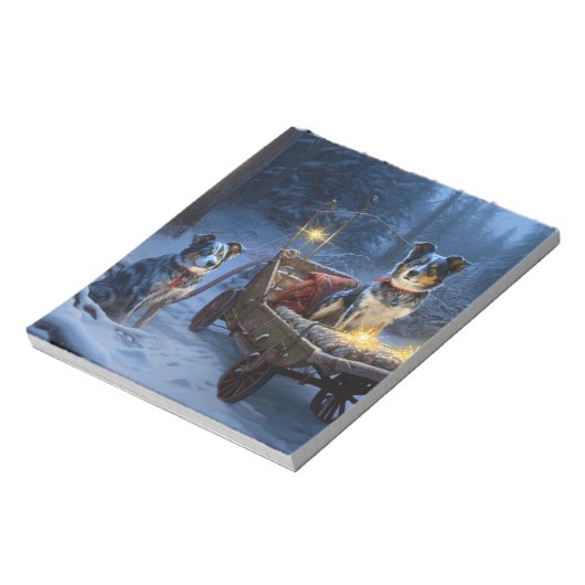 Blue Heeler Snowy Sleigh Weihnachtsdekor Notizblock (Rotiert)