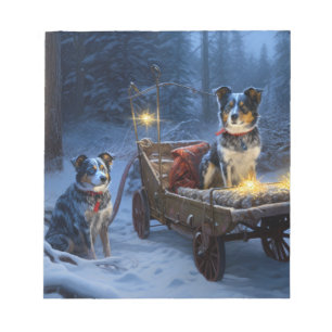 Blue Heeler Snowy Sleigh Weihnachtsdekor Notizblock