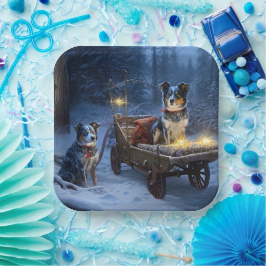 Blue Heeler Snowy Sleigh Weihnachtsdekor Pappteller (Party)