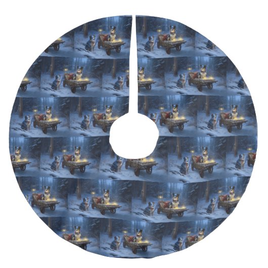 Blue Heeler Snowy Sleigh Weihnachtsdekor Polyester Weihnachtsbaumdecke (Vorderseite)