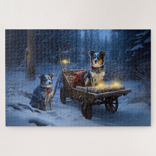 Blue Heeler Snowy Sleigh Weihnachtsdekor Puzzle (Horizontal)
