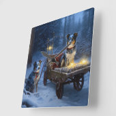 Blue Heeler Snowy Sleigh Weihnachtsdekor Quadratische Wanduhr (Winkel)