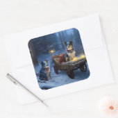 Blue Heeler Snowy Sleigh Weihnachtsdekor Quadratischer Aufkleber (Umschlag)