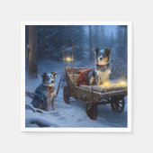 Blue Heeler Snowy Sleigh Weihnachtsdekor Serviette (Vorderseite)