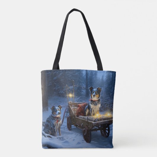 Blue Heeler Snowy Sleigh Weihnachtsdekor Tasche (Rückseite)