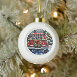 Blue Heeler Weihnachten Roter LKW Urlaub Keramik Kugel-Ornament