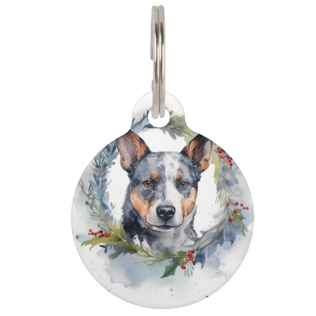 Blue Heeler Weihnachtsfeier Festliche Jungfrau Haustiermarke (Vorderseite)