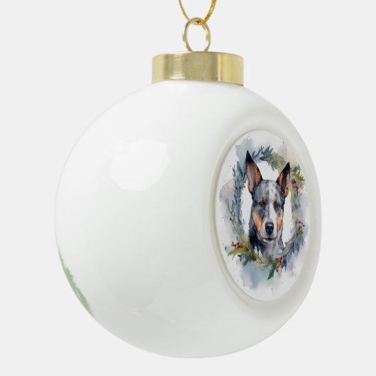 Blue Heeler Weihnachtsfeier Festliche Jungfrau Keramik Kugel-Ornament (Links)