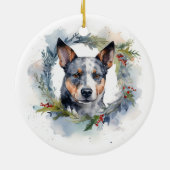 Blue Heeler Weihnachtsfeier Festliche Jungfrau Keramik Ornament (Hinten)