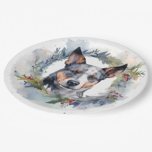 Blue Heeler Weihnachtsfeier Festliche Jungfrau Pappteller (Schrägansicht)