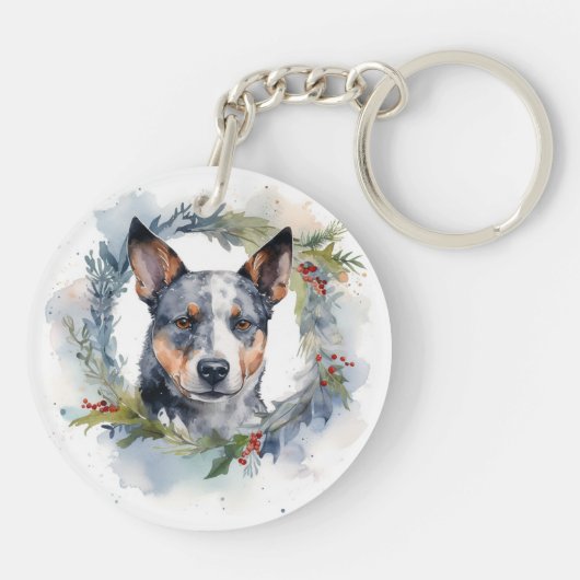 Blue Heeler Weihnachtsfeier Festliche Jungfrau Schlüsselanhänger (Rückseite)