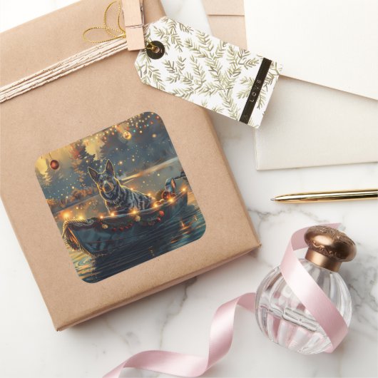 Blue Heeler Weihnachtsfest Reise Quadratischer Aufkleber (Schenken)