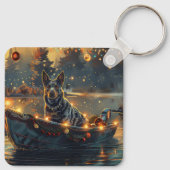 Blue Heeler Weihnachtsfest Reise Schlüsselanhänger (Rückseite)