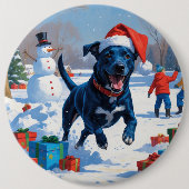 Blue Heeler Weihnachtsfest Schneeszene Button (Vorderseite)