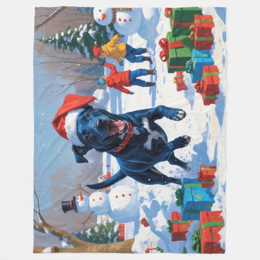 Blue Heeler Weihnachtsfest Schneeszene Fleecedecke (Vorderseite)