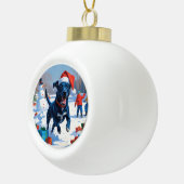 Blue Heeler Weihnachtsfest Schneeszene Keramik Kugel-Ornament (Rechts)