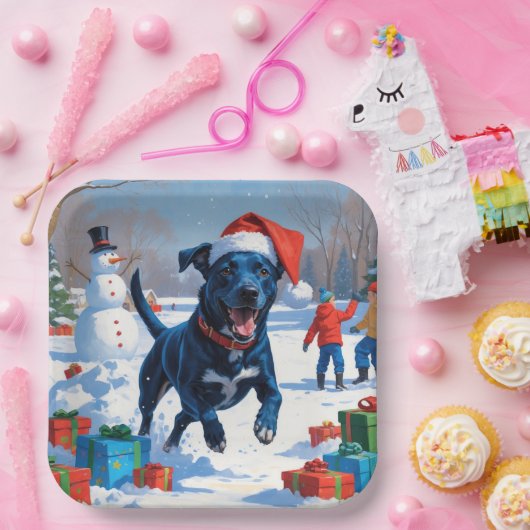 Blue Heeler Weihnachtsfest Schneeszene Pappteller (Party)