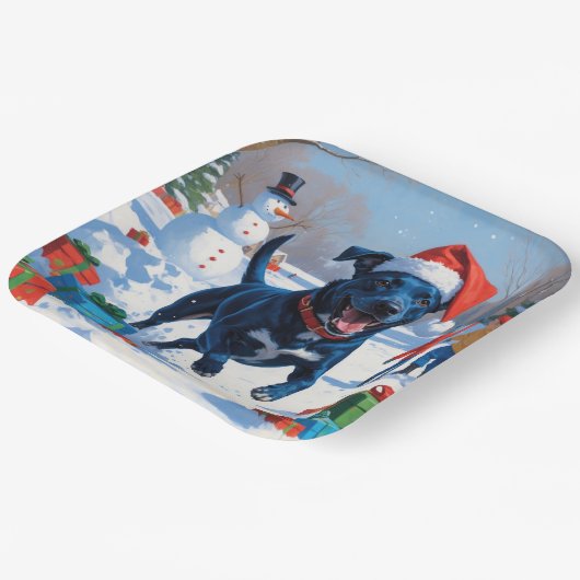 Blue Heeler Weihnachtsfest Schneeszene Pappteller (Gewinkelt)