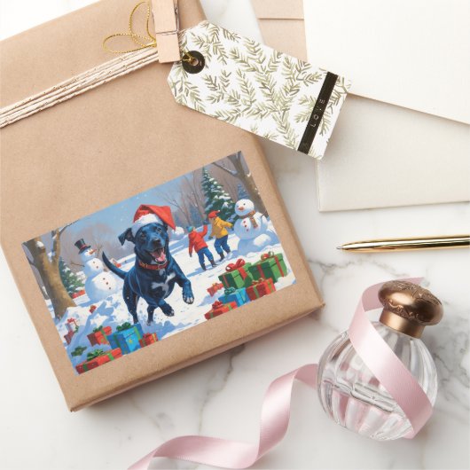 Blue Heeler Weihnachtsfest Schneeszene Rechteckiger Aufkleber (Schenken)