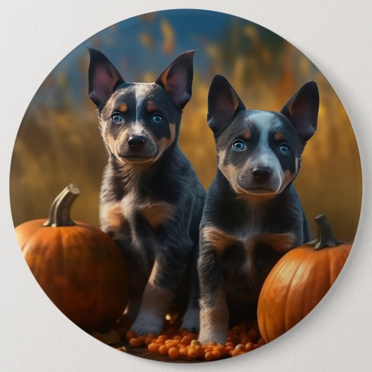 Blue Heeler Welpe Autumn Delight Pumpkin Button (Vorderseite)