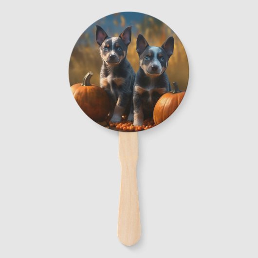 Blue Heeler Welpe Autumn Delight Pumpkin Fächer (Vorderseite)