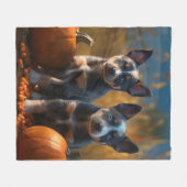 Blue Heeler Welpe Autumn Delight Pumpkin Fleecedecke (Vorderseite (Horizontal))
