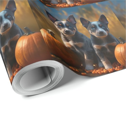 Blue Heeler Welpe Autumn Delight Pumpkin Geschenkpapier (Rolleneckpunkt)