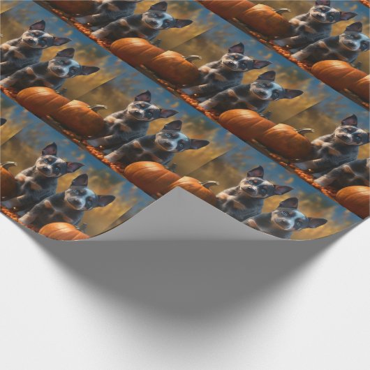 Blue Heeler Welpe Autumn Delight Pumpkin Geschenkpapier (Ecke)