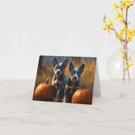 Blue Heeler Welpe Autumn Delight Pumpkin Karte (Gelbe Blume)