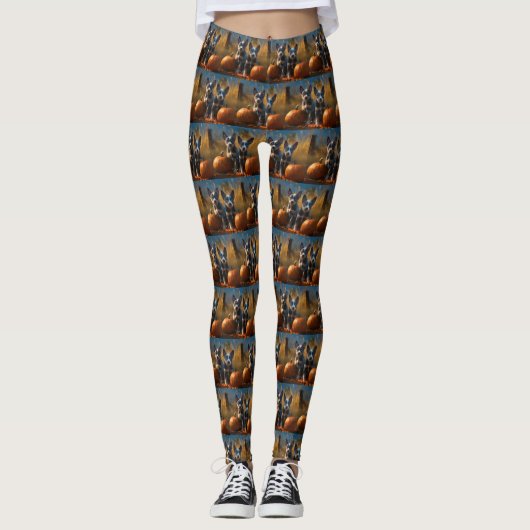 Blue Heeler Welpe Autumn Delight Pumpkin Leggings (Vorderseite)